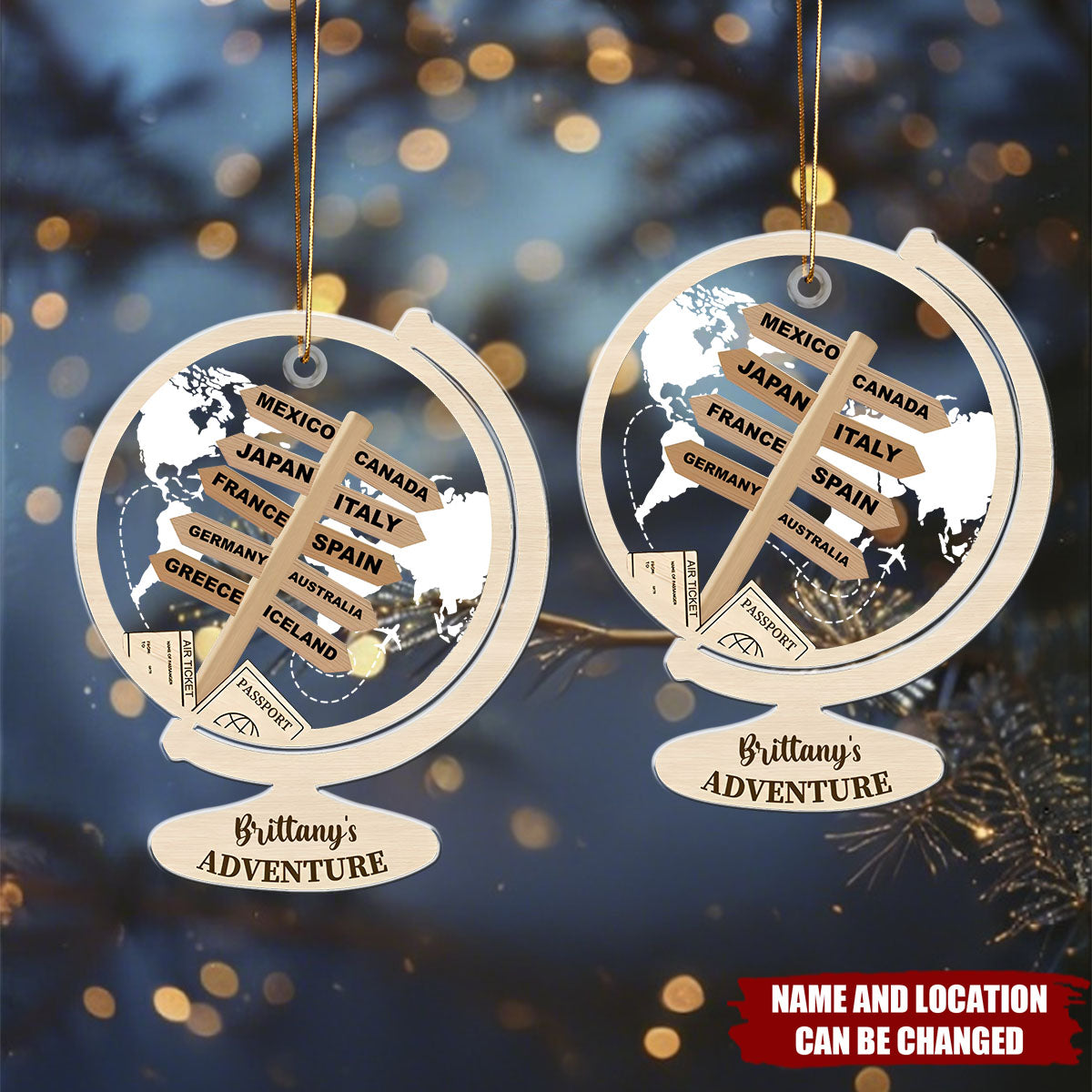 Personalized Travel Adventure Globe Ornament With Location & Name Ideal Choice For Travel Lover