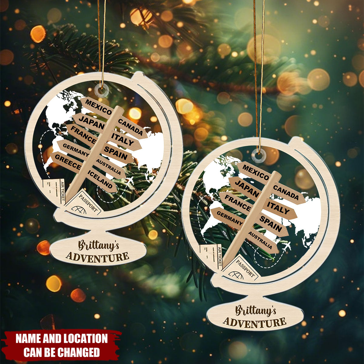 Personalized Travel Adventure Globe Ornament With Location & Name Ideal Choice For Travel Lover