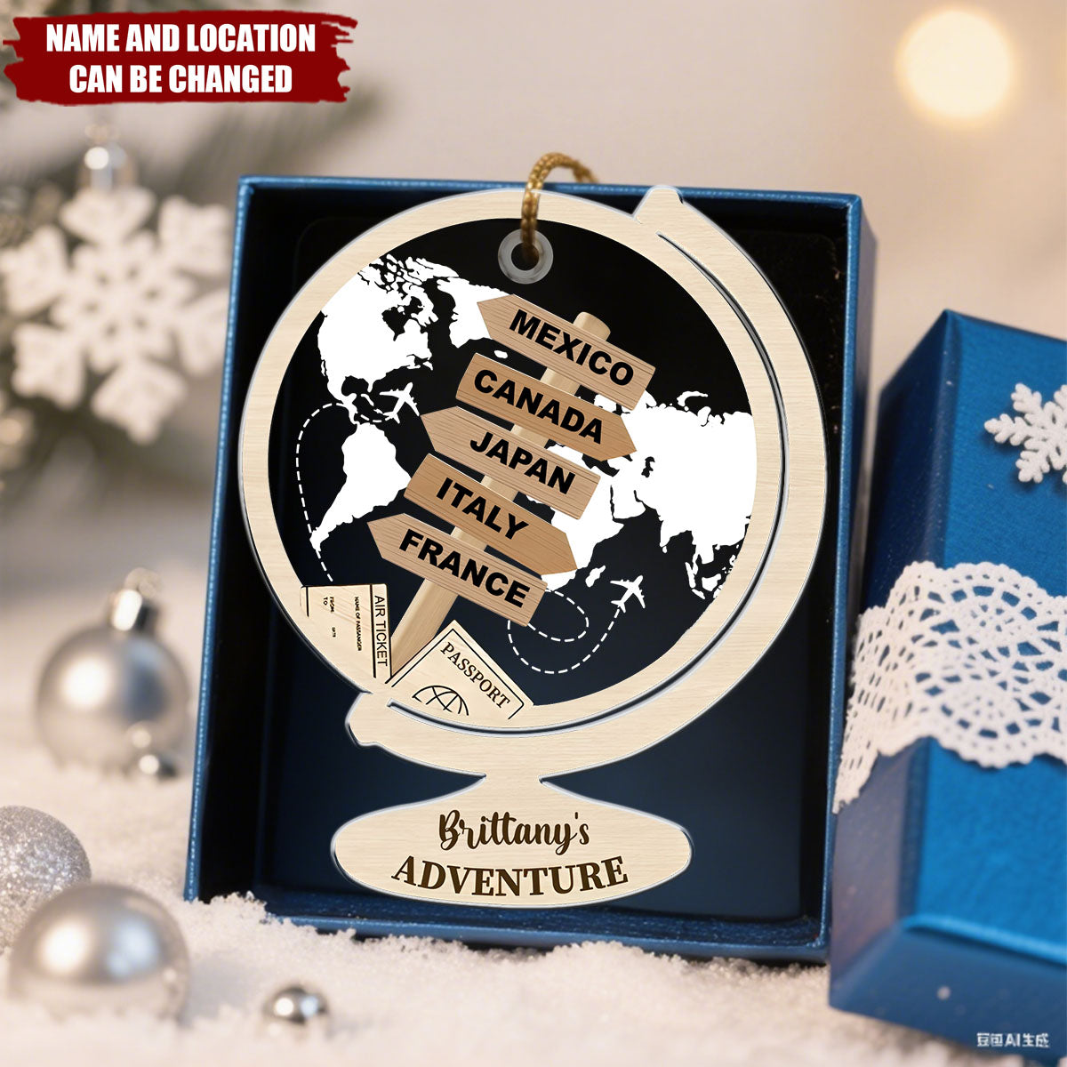 Personalized Travel Adventure Globe Ornament With Location & Name Ideal Choice For Travel Lover