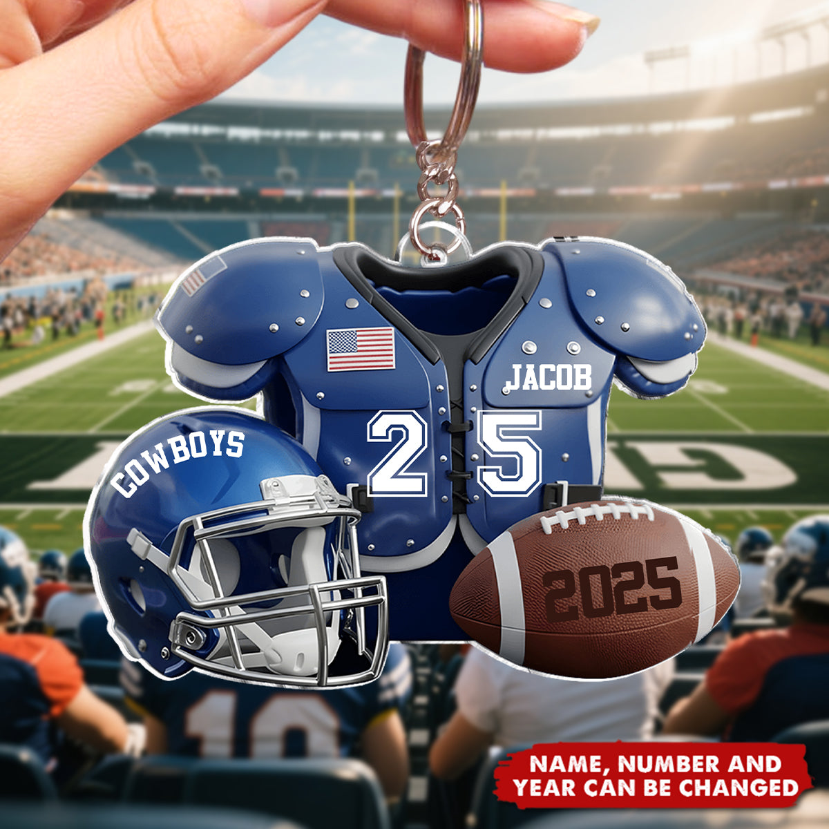 Personalized Football Jersey Keychain With Name Number & Year "Football Season" Themed Gift For Athletes Sports Lover