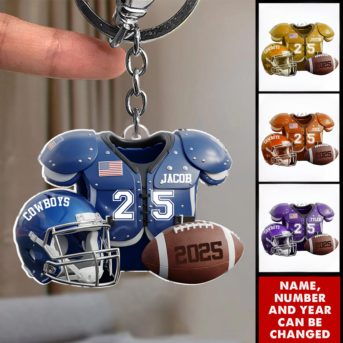 Personalized Football Jersey Keychain With Name Number & Year "Football Season" Themed Gift For Athletes Sports Lover
