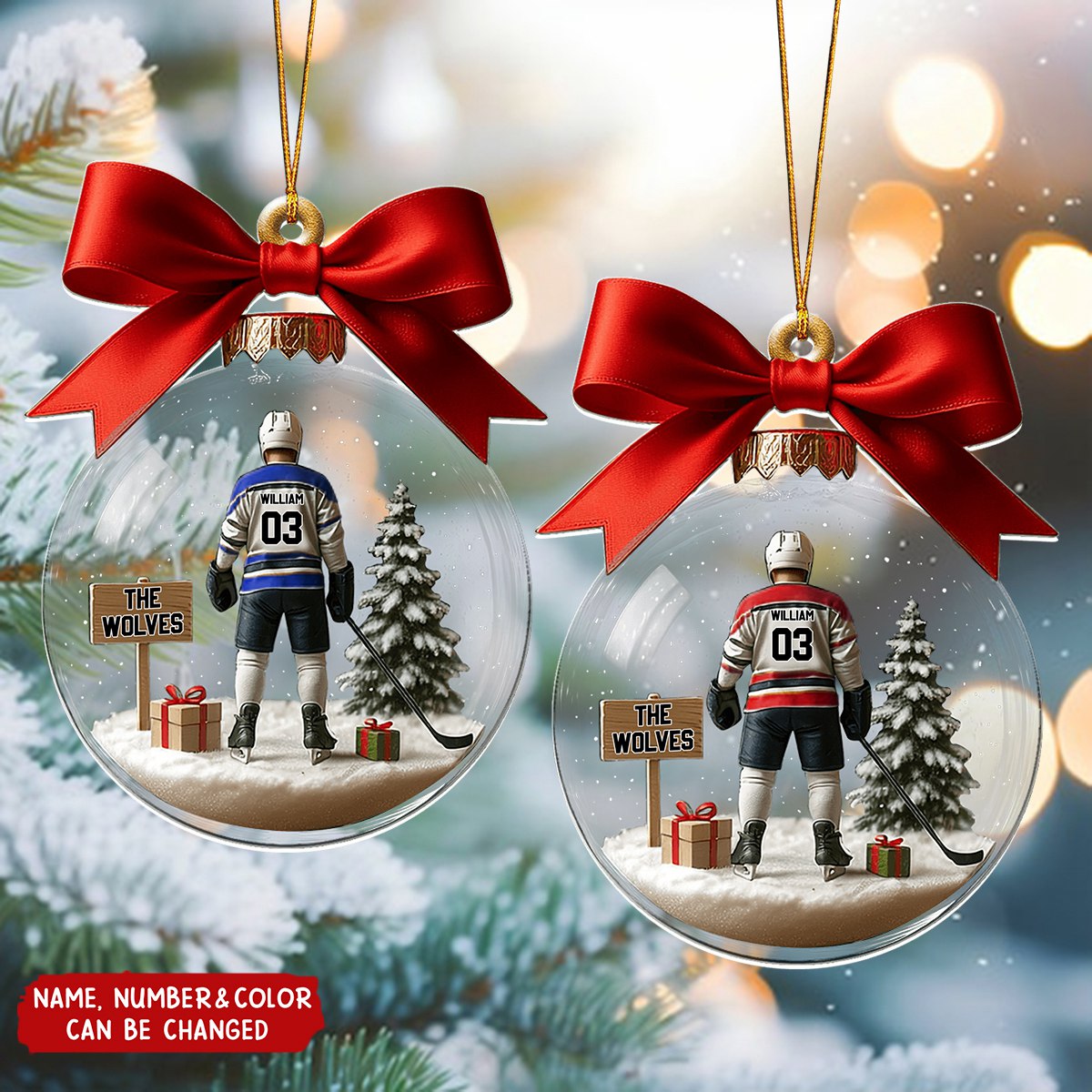 Personalized Hockey Player Ornament With Name Number & Color Unique Christmas Gift For Hockey Players Coach Sports Lover