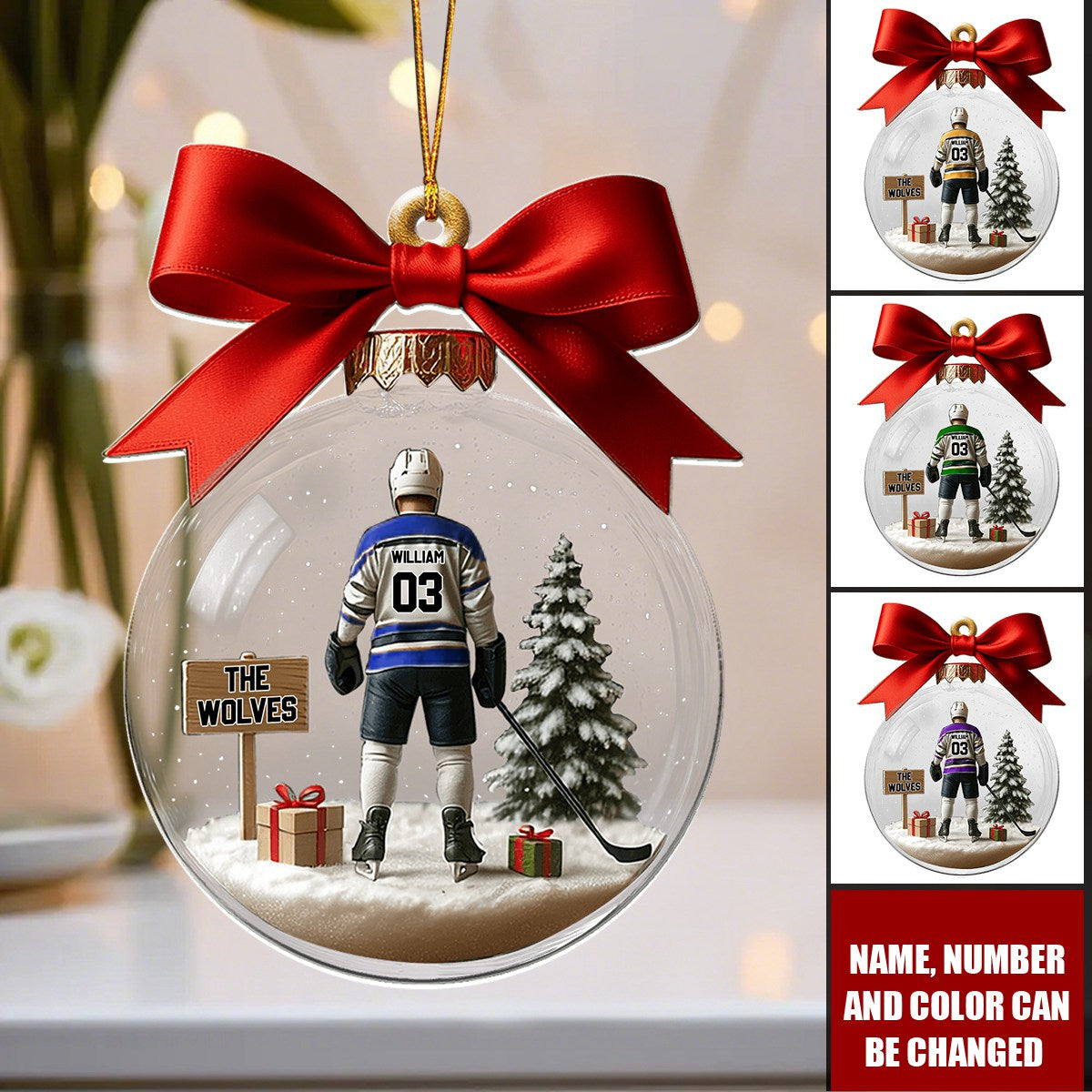 Personalized Hockey Player Ornament With Name Number & Color Unique Christmas Gift For Hockey Players Coach Sports Lover