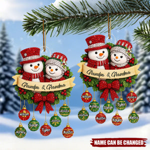 Personalized Snowman Family Christmas Wreath Ornament With 1-10 Names Christmas Memories Dedicated To Grandparents