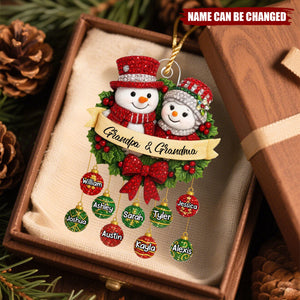 Personalized Snowman Family Christmas Wreath Ornament With 1-10 Names Christmas Memories Dedicated To Grandparents