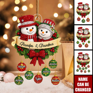 Personalized Snowman Family Christmas Wreath Ornament With 1-10 Names Christmas Memories Dedicated To Grandparents