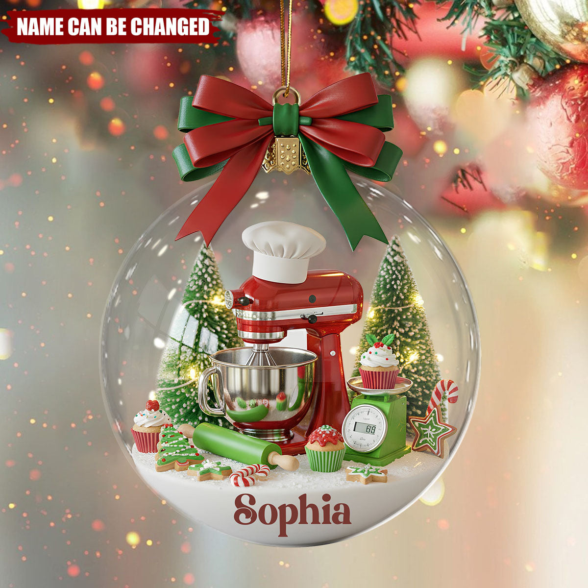 Personalized Stand Mixer Christmas Ornament With Name on Miniature Baking Scene Best Gift For Baking Lovers