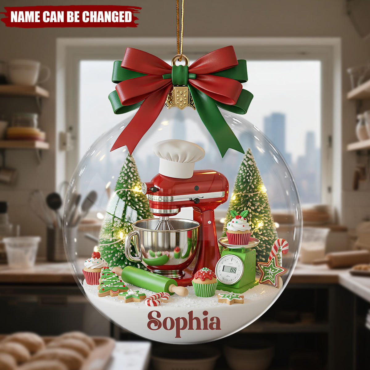 Personalized Stand Mixer Christmas Ornament With Name on Miniature Baking Scene Best Gift For Baking Lovers