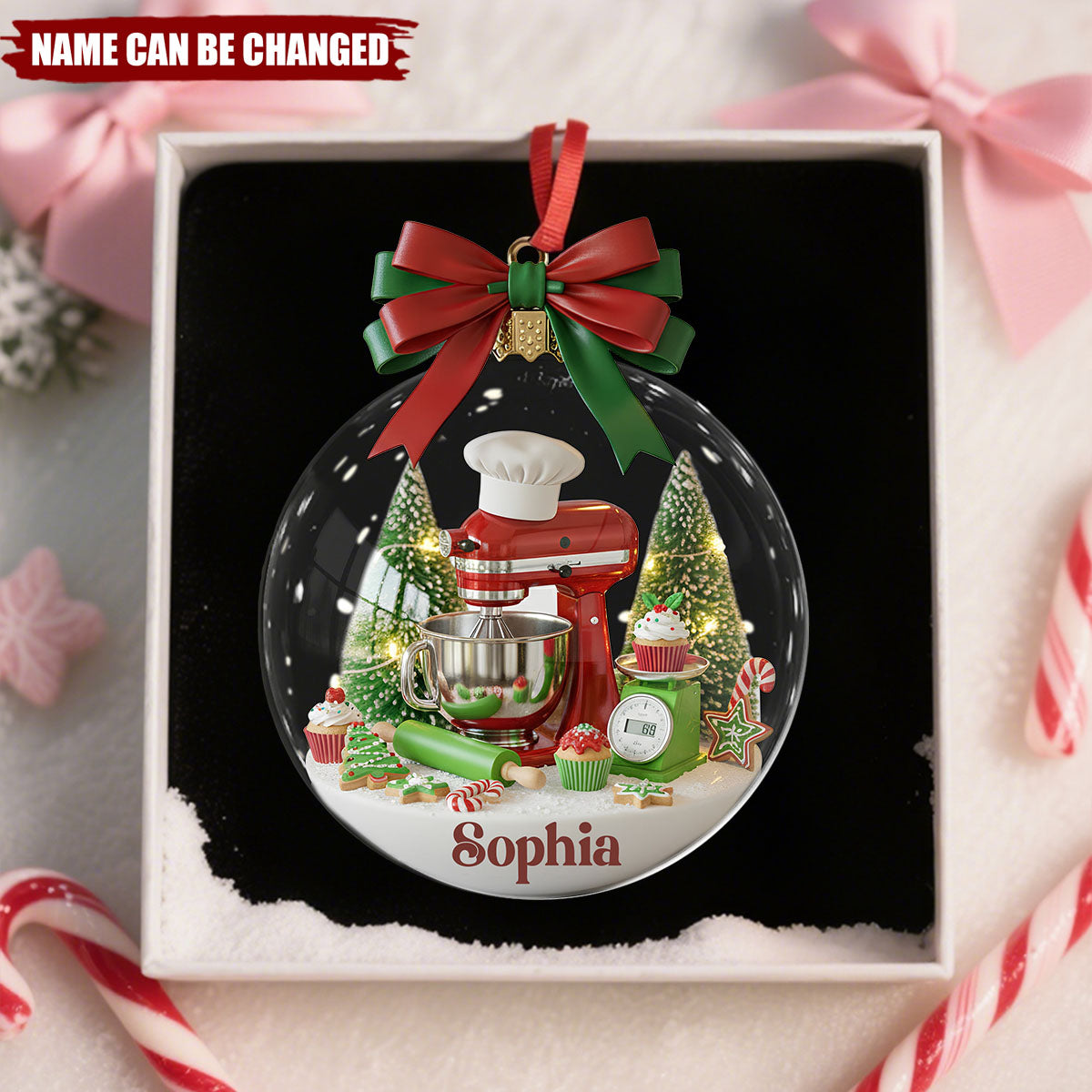 Personalized Stand Mixer Christmas Ornament With Name on Miniature Baking Scene Best Gift For Baking Lovers