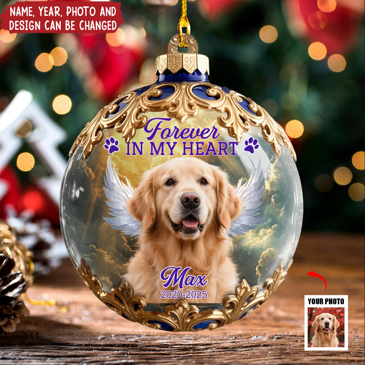 Personalized "Forever In My Heart" Pet Memorial Christmas Ornament With Name & Year Unique Sympathy Gift For Pet Lover