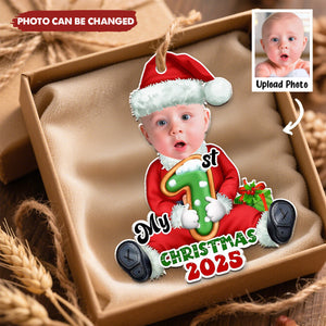 Personalized Cute Baby in Santa Suit Ornament With Photo Heartfelt Baby's 1st Christmas Gift For New Parents For Family