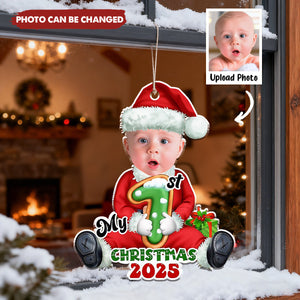 Personalized Cute Baby in Santa Suit Ornament With Photo Heartfelt Baby's 1st Christmas Gift For New Parents For Family