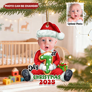 Personalized Cute Baby in Santa Suit Ornament With Photo Heartfelt Baby's 1st Christmas Gift For New Parents For Family