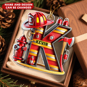 Personalized Firefighter Alphabet Ornament With Name & Axe Hydrant - Gift For Fireman First Responder