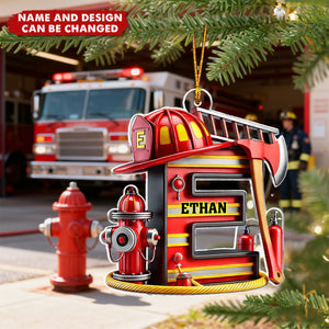 Personalized Firefighter Alphabet Ornament With Name & Axe Hydrant - Gift For Fireman First Responder