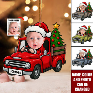 Personalized Little Santa Driver Christmas Ornament With Photo & Name - Heartfelt Baby Welcome Gift For Family
