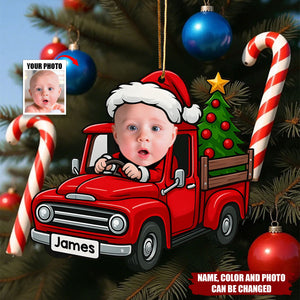 Personalized Little Santa Driver Christmas Ornament With Photo & Name - Heartfelt Baby Welcome Gift For Family