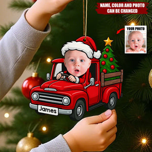 Personalized Little Santa Driver Christmas Ornament With Photo & Name - Heartfelt Baby Welcome Gift For Family
