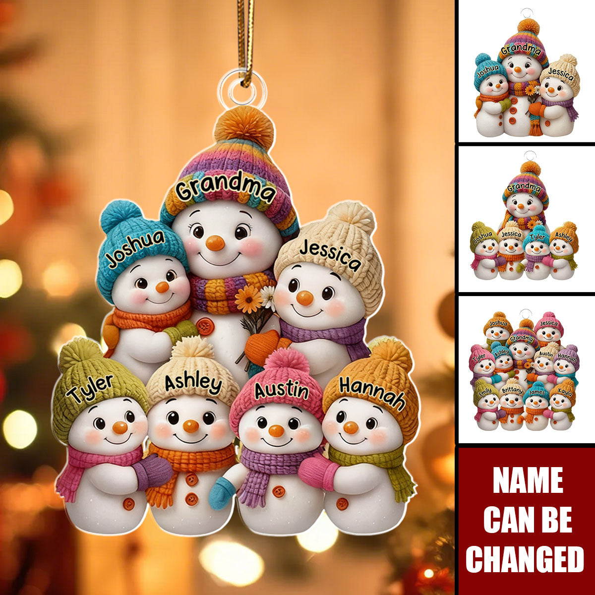 Personalized Snowman Family Christmas Ornament With 1-10 Names Reunion Gift For Grandma and Kids