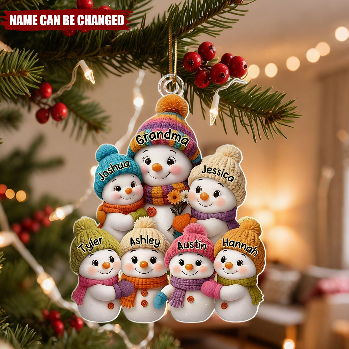Personalized Snowman Family Christmas Ornament With 1-10 Names Reunion Gift For Grandma and Kids