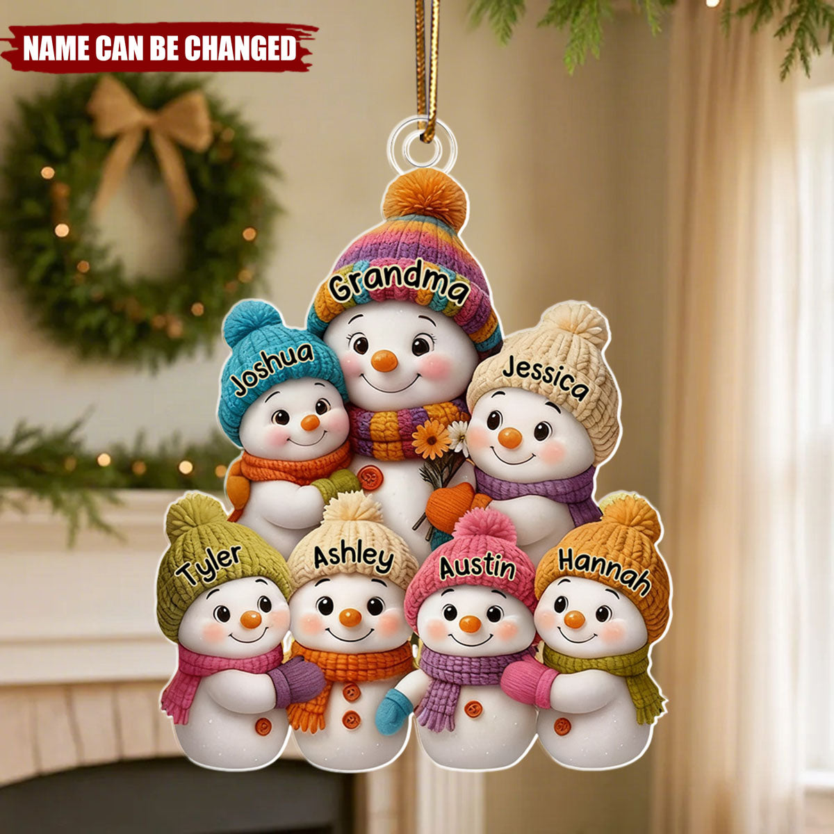 Personalized Snowman Family Christmas Ornament With 1-10 Names Reunion Gift For Grandma and Kids