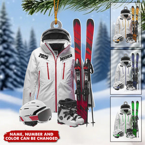 Personalized Ski Gear Ornament With Name Year & Color - Skier Gift For Christmas