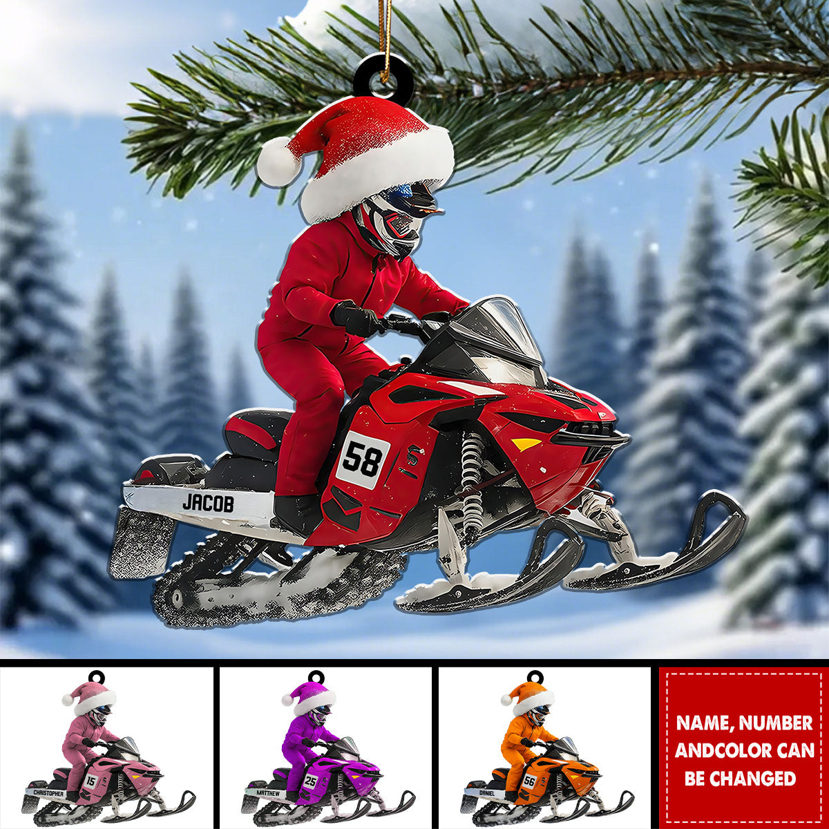 Personalized Snowmobile Rider Ornament With Name Number & Color Riders Christmas Gift For  Winter Adventurers