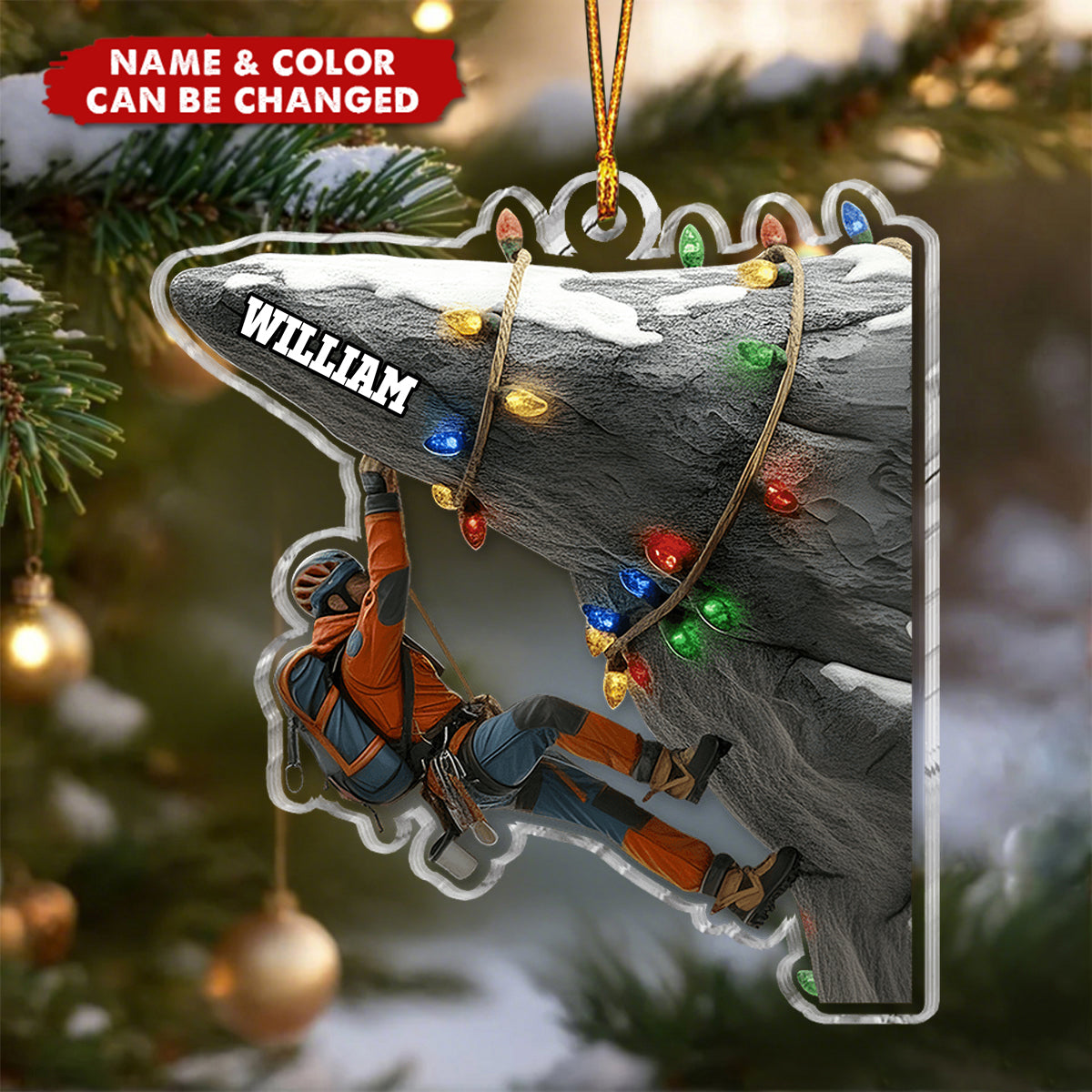 Personalized Rock Climber Ornament | Custom Name & Color | Climbing Christmas Gift for Outdoor Lovers