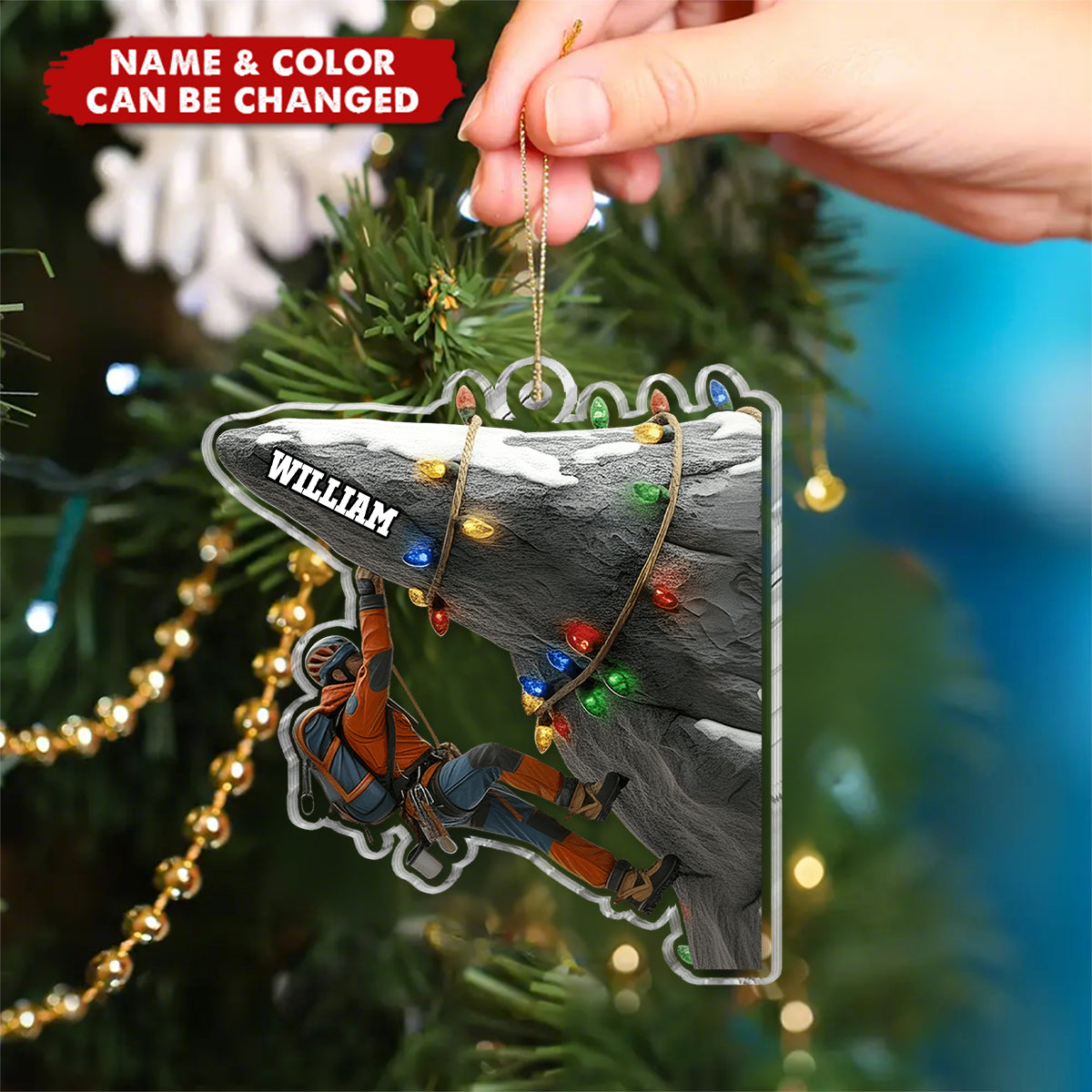 Personalized Rock Climber Ornament | Custom Name & Color | Climbing Christmas Gift for Outdoor Lovers