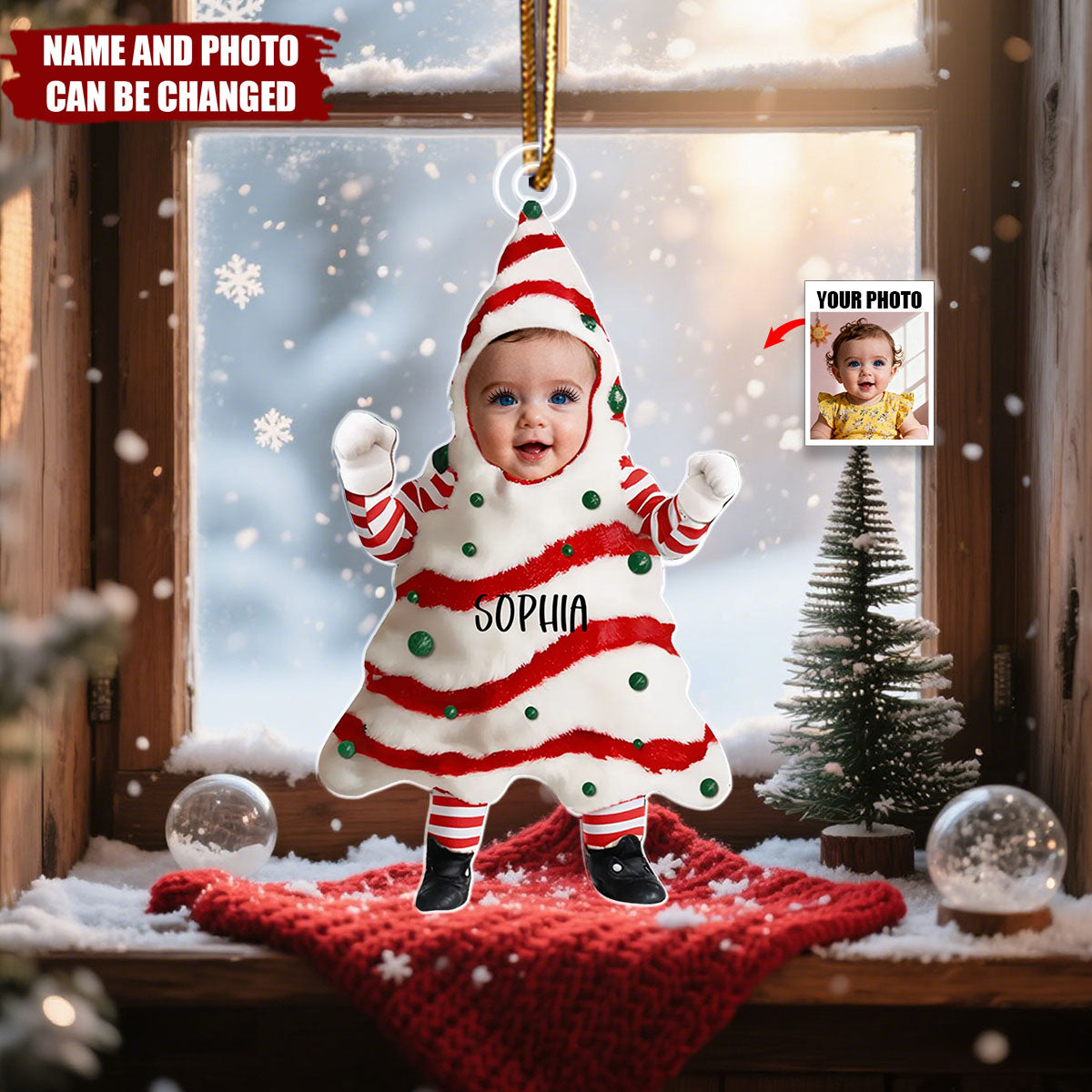 Personalized Baby Photo Christmas Tree Cake Ornament With Name Heartfelt Baby's 1st Christmas Gift For Family
