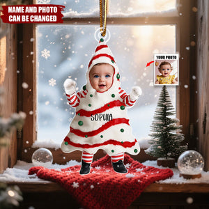 Personalized Baby Photo Christmas Tree Cake Ornament With Name Heartfelt Baby's 1st Christmas Gift For Family