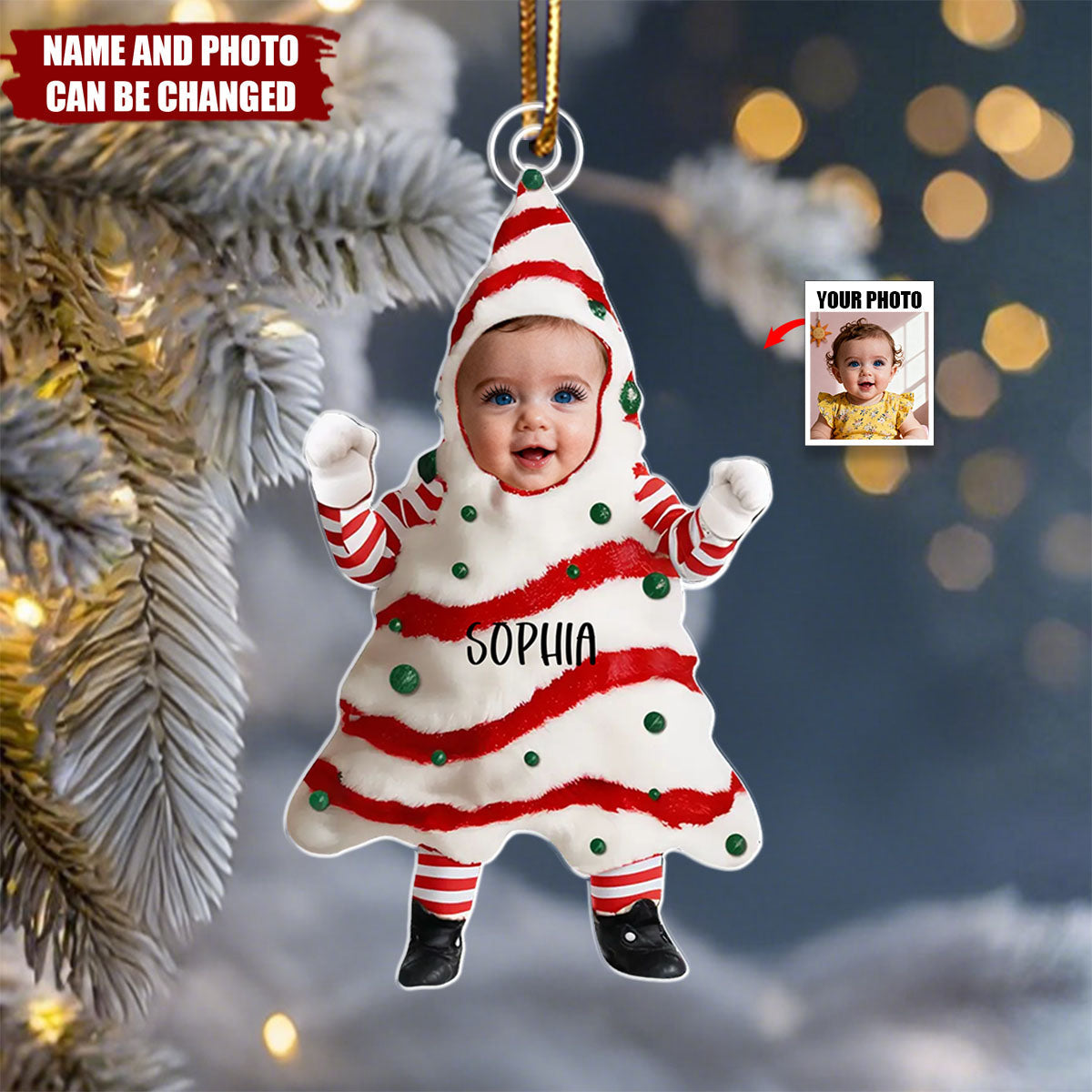Personalized Baby Photo Christmas Tree Cake Ornament With Name Heartfelt Baby's 1st Christmas Gift For Family