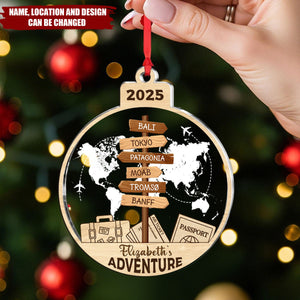 Personalized Adventure 2-Layered Mix Ornament With 1-15 World Destination Signs - Exploring World Christmas Gift For Traveller