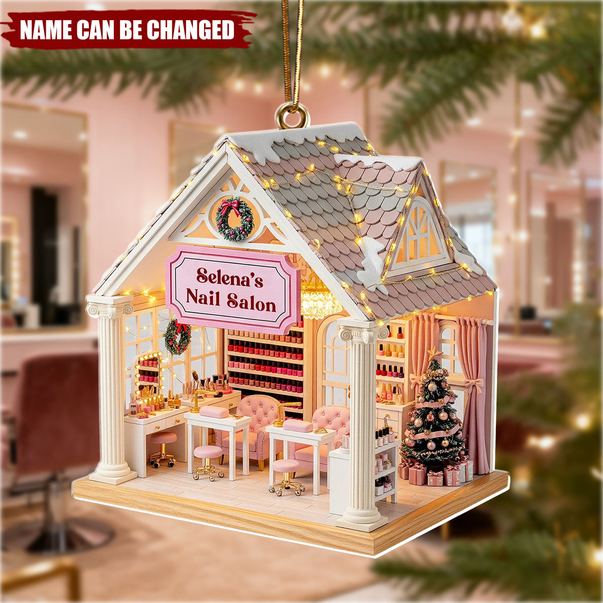 Personalized 3D Effect Nail Salon Ornament With Name | Christmas Thank-You Gift For Manicurists Beauticians