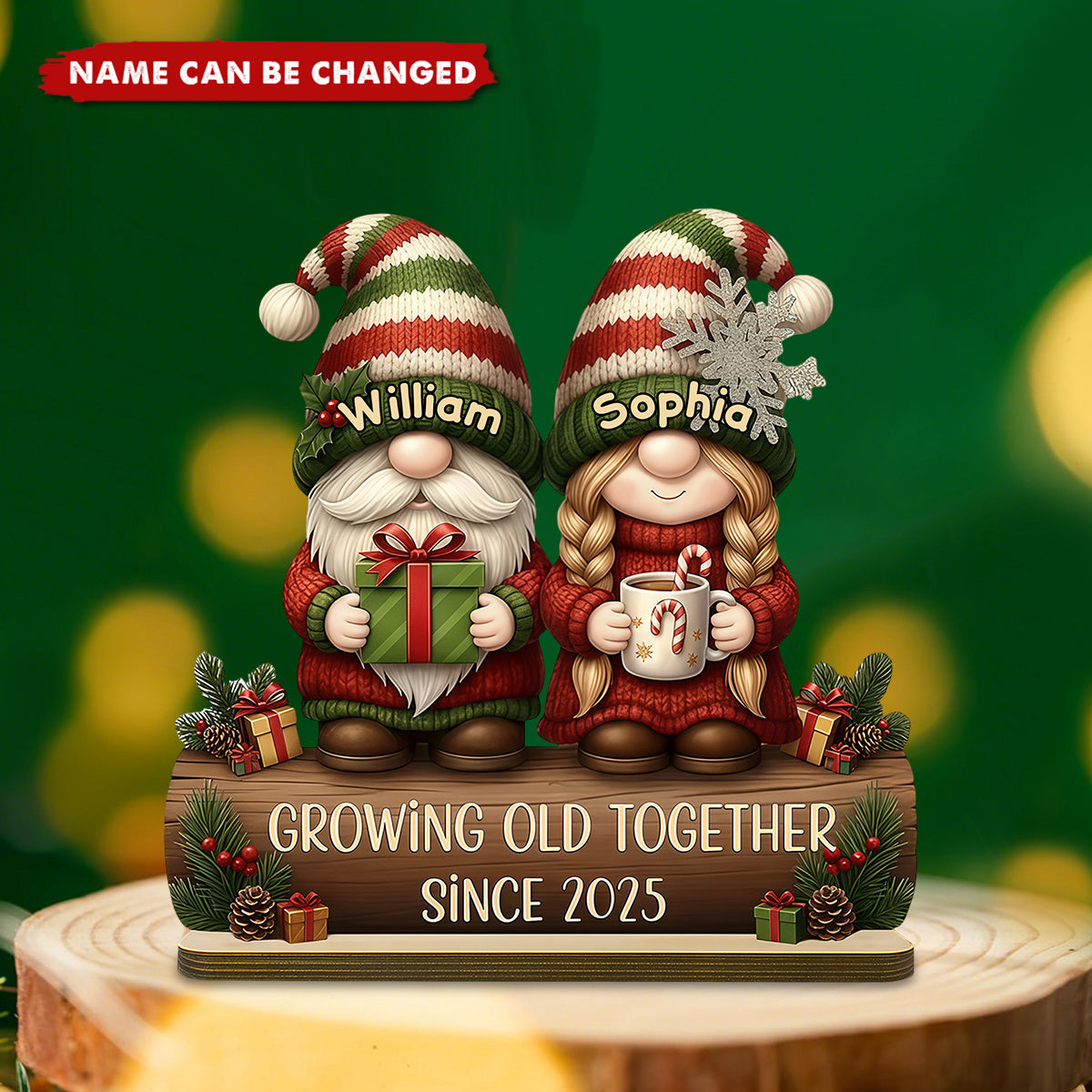 Personalized "Growing Old Together" Gnome Plaque With Names & Gift Hot Cocoa | Heartfelt Christmas Gift For Couple Grandparent