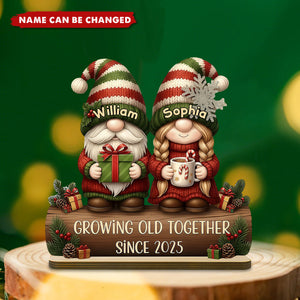 Personalized "Growing Old Together" Gnome Plaque With Names & Gift Hot Cocoa | Heartfelt Christmas Gift For Couple Grandparent