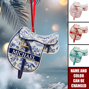 Personalized Equestrian Saddle Ornament With Rider Name & Color | Christmas Decorations For Equestrian Lover