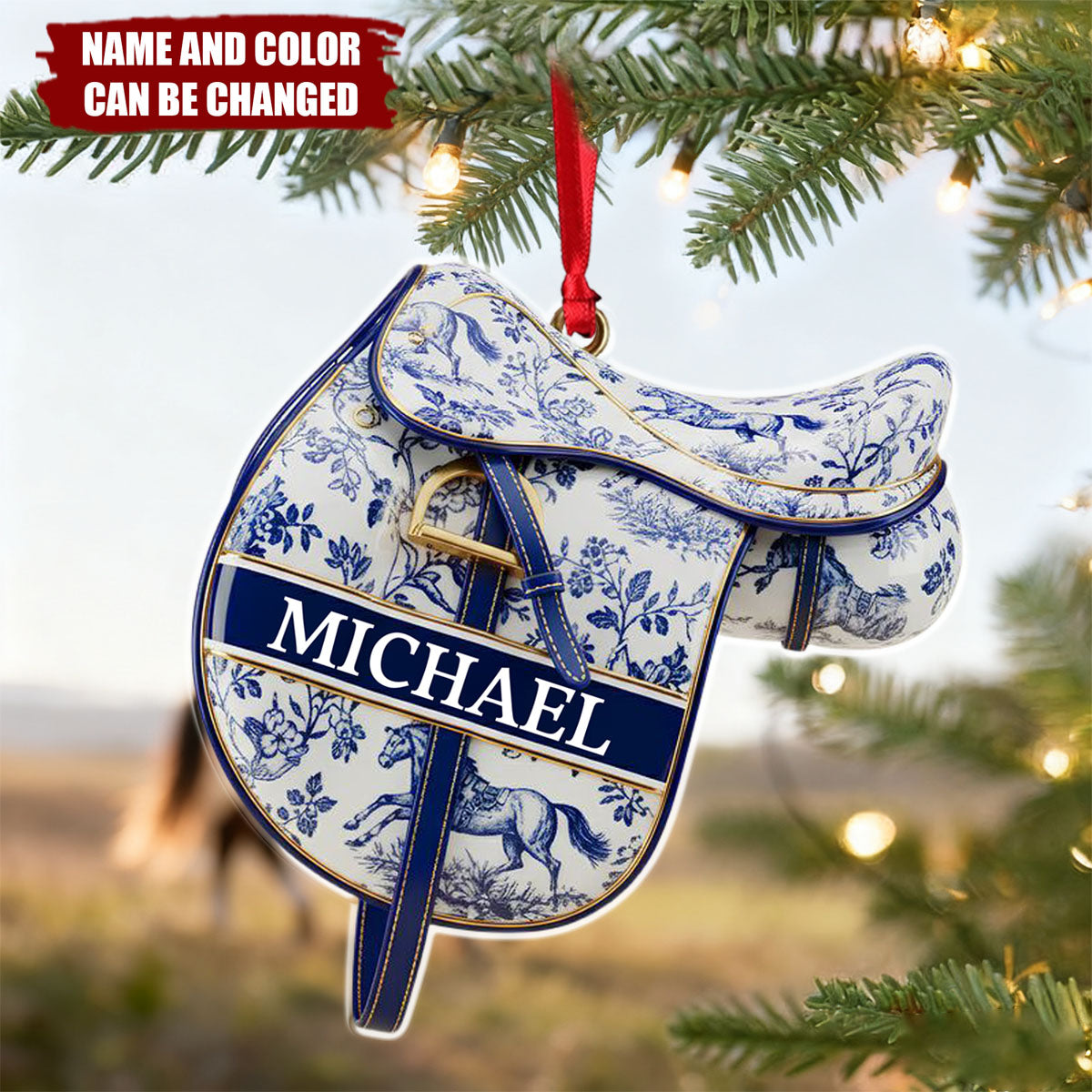 Personalized Equestrian Saddle Ornament With Rider Name & Color | Christmas Decorations For Equestrian Lover