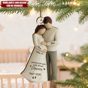 Personalized Expecting Parents Wooden Christmas Ornament With Names and Due Time | Great Growing Gift For Parents