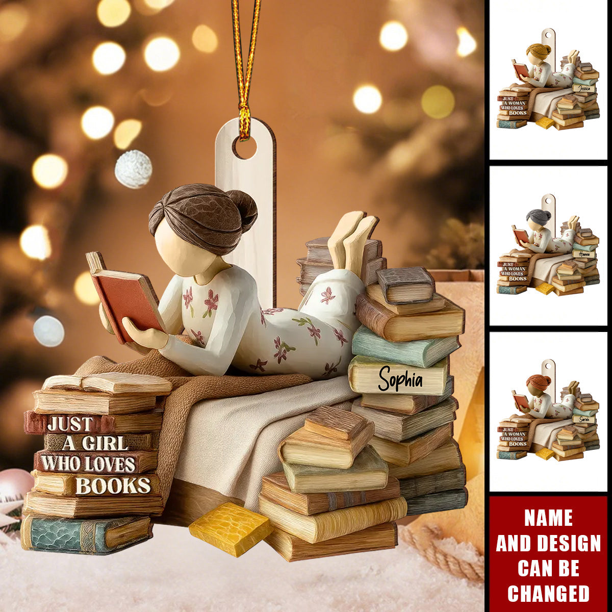 Personalized "Just A Girl Who Loves Books" Ornament With Name Stack of Books | Sentimental Xmas Gift for Book Lovers Librarian