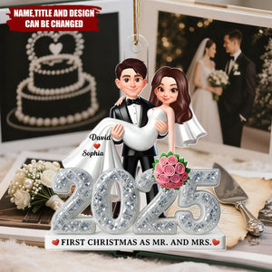 Personalized Mr. & Mrs. First Christmas Married Ornament With Cartoon Couple & 2025 | Romantic Decor For Couple Newlywed
