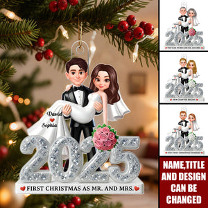 Personalized Mr. & Mrs. First Christmas Married Ornament With Cartoon Couple & 2025 | Romantic Decor For Couple Newlywed
