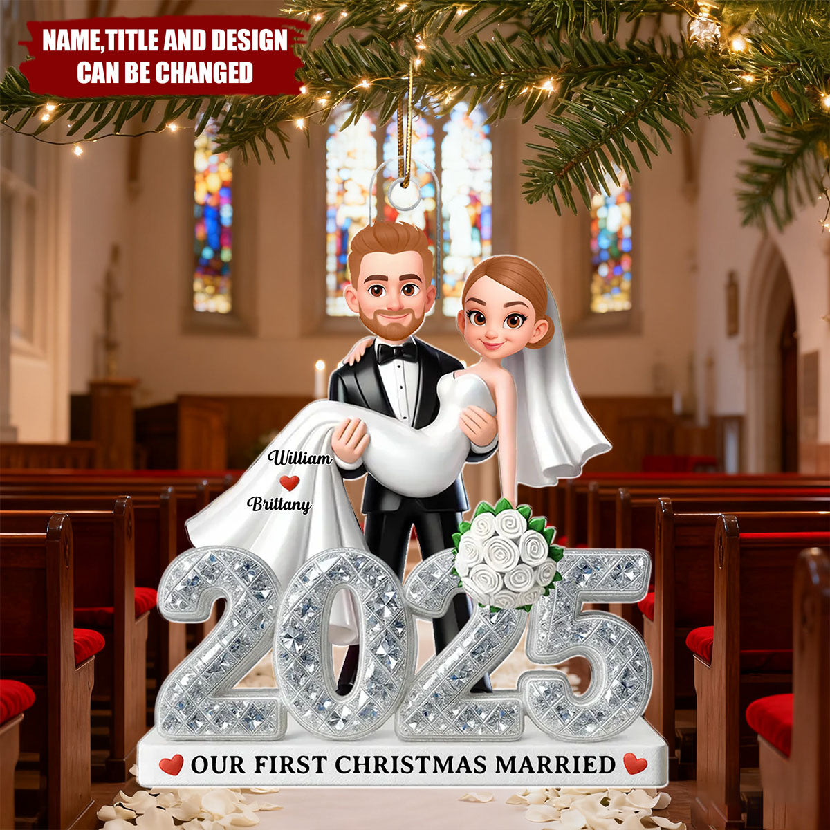 Personalized Mr. & Mrs. First Christmas Married Ornament With Cartoon Couple & 2025 | Romantic Decor For Couple Newlywed