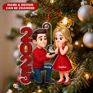 Personalized 2025 Marriage Proposal Couple Christmas Ornament With Names and Icon | Sweet Gift For Couple Newlywed
