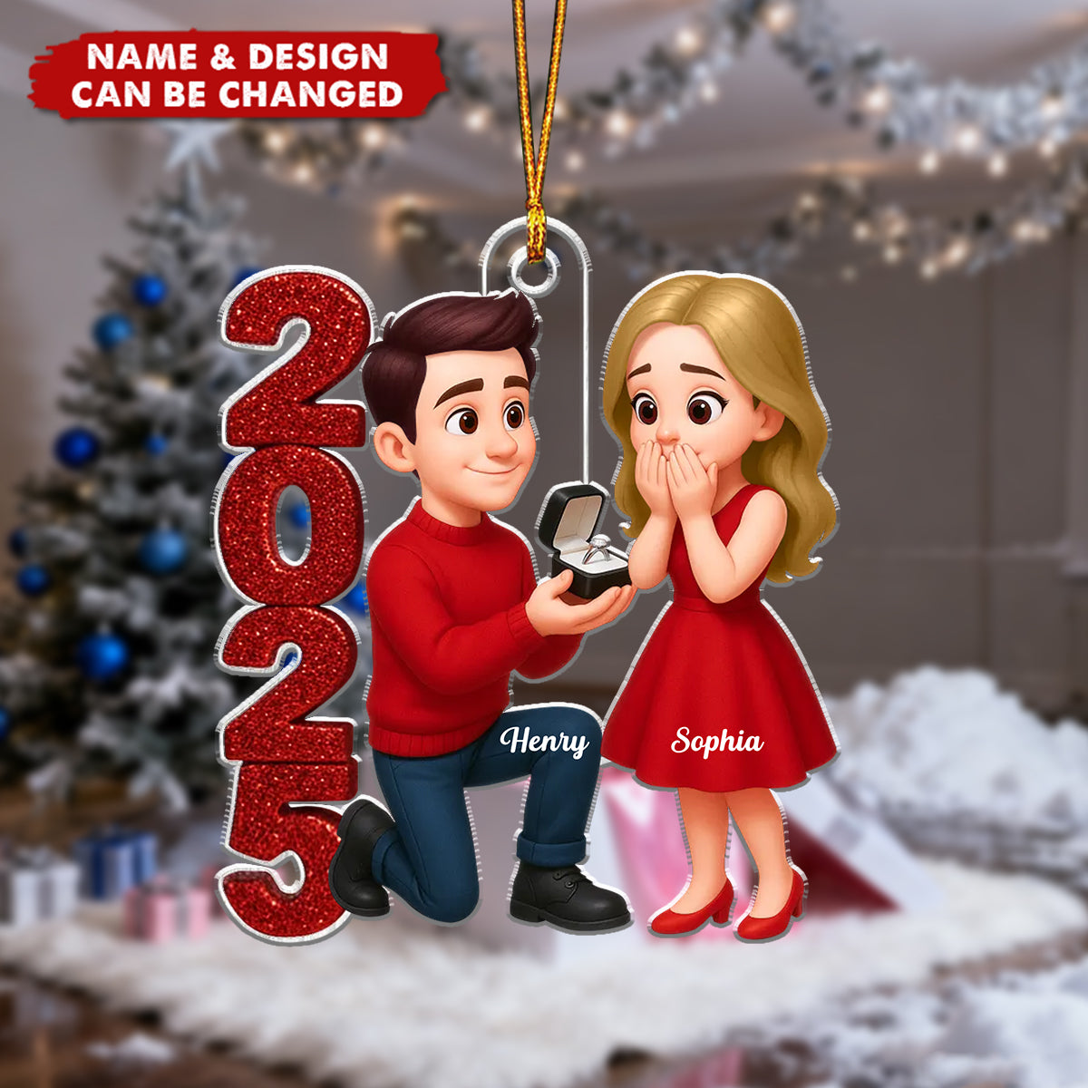 Personalized 2025 Marriage Proposal Couple Christmas Ornament With Names and Icon | Sweet Gift For Couple Newlywed