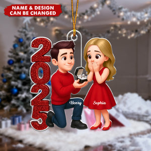 Personalized 2025 Marriage Proposal Couple Christmas Ornament With Names and Icon | Sweet Gift For Couple Newlywed