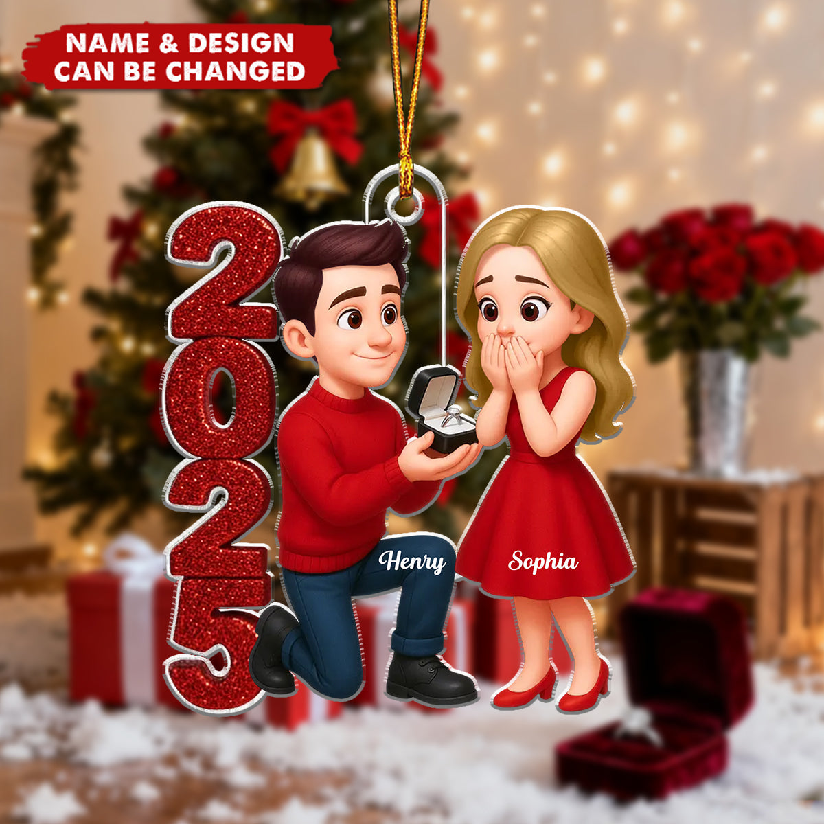 Personalized 2025 Marriage Proposal Couple Christmas Ornament With Names and Icon | Sweet Gift For Couple Newlywed