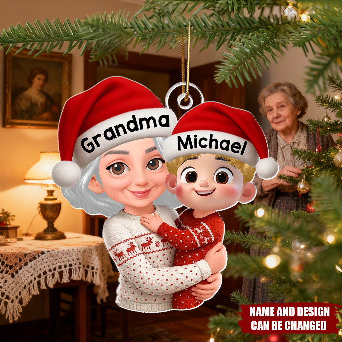 Personalized Chibi Style Grandma & Grandkid Acrylic Ornament with  Name - Unique Gift for Grandparents | Christmas Tree Decoration