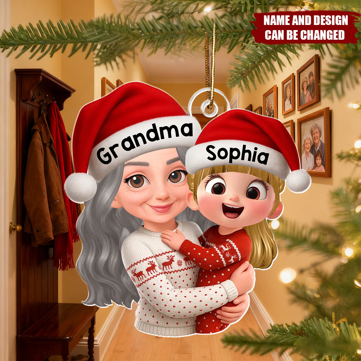Personalized Chibi Style Grandma & Grandkid Acrylic Ornament with  Name - Unique Gift for Grandparents | Christmas Tree Decoration