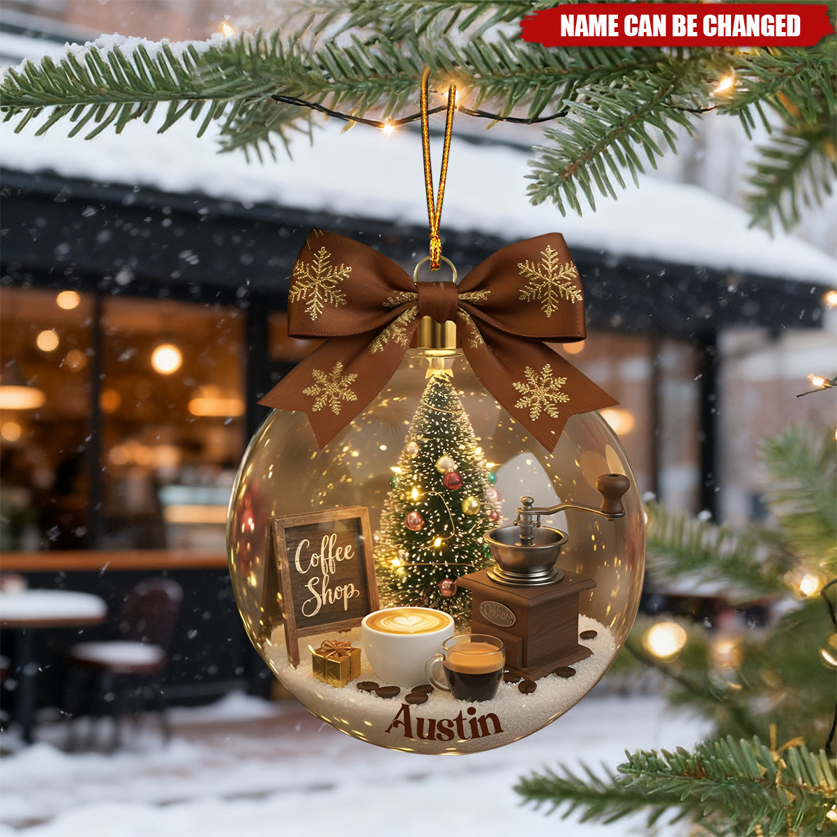 Personalized Vintage Coffee Christmas Ornament With Name - Premium Gift For Barista Coffee Lover